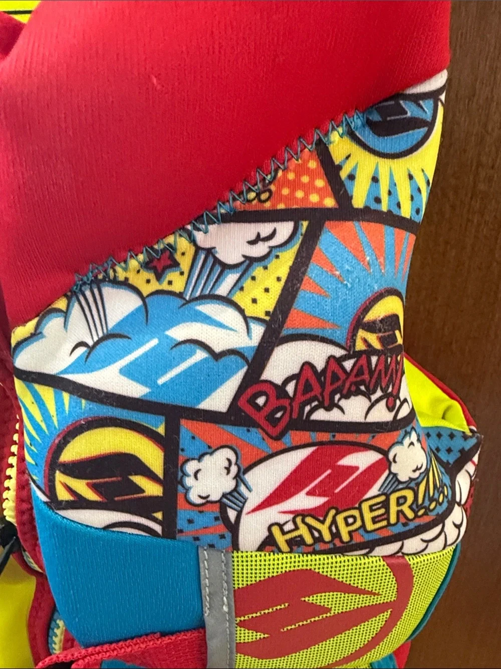 Hyperlite Kids' Neoprene Life Jacket - Bright Yellow/Blue/Red